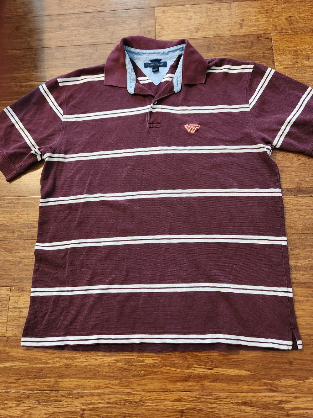 Tommy Hilfiger Men's Virginia Tech Hokies Maroon Striped Polo Shirt, XXL